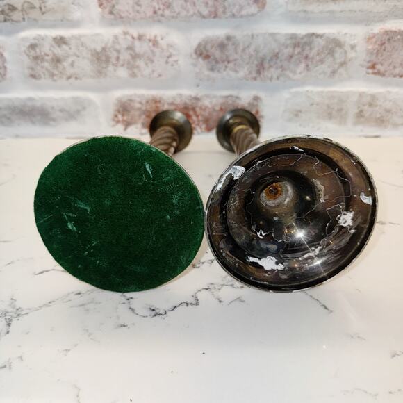 Bronze Look Pair of Candlesticks with Brass floral Bases 9” Tall - Picture 6 of 10